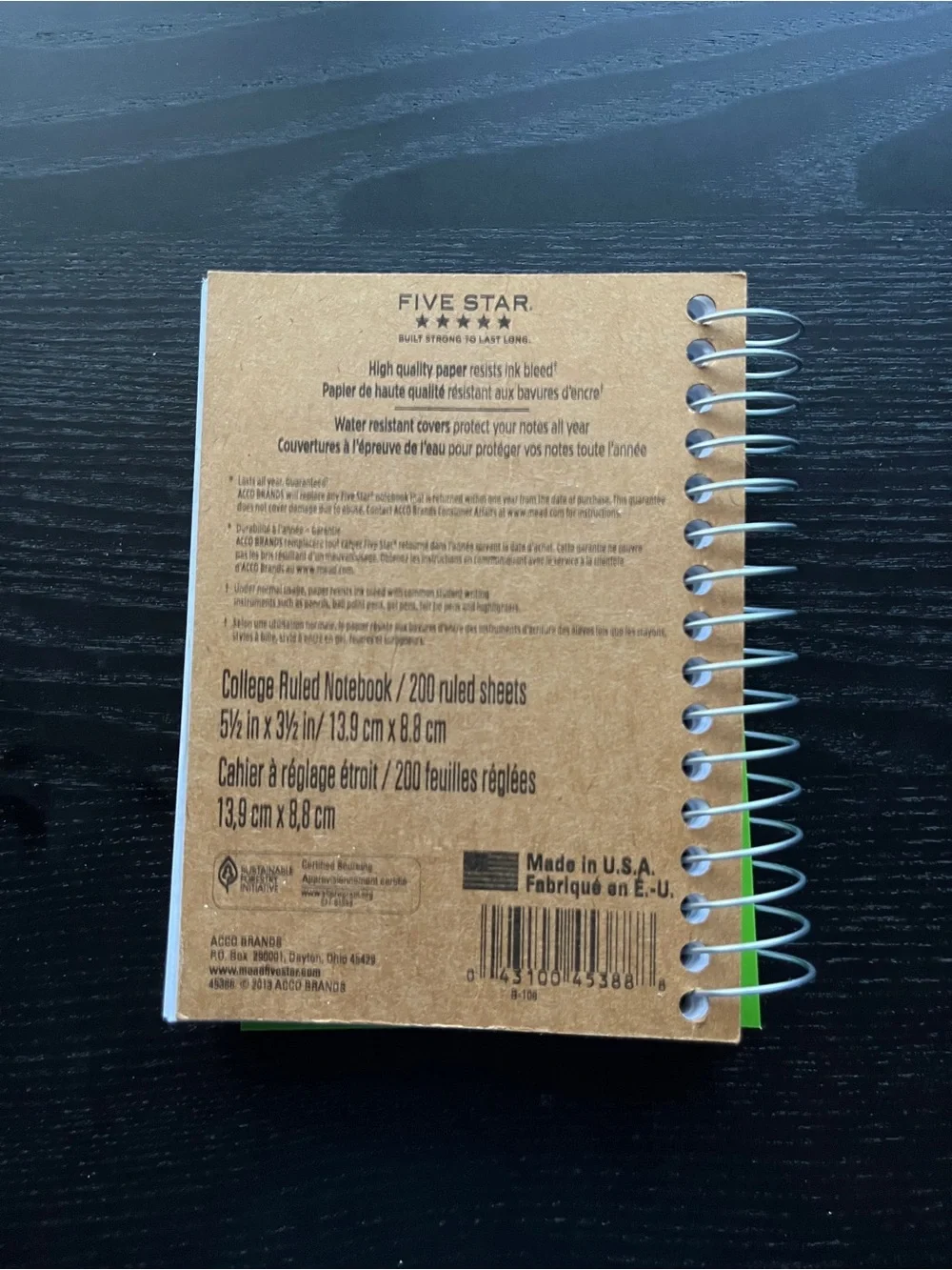 Mead Five Star Lime Green Small Spiral Notebook College Ruled 200 Sheets 5.5x3.5